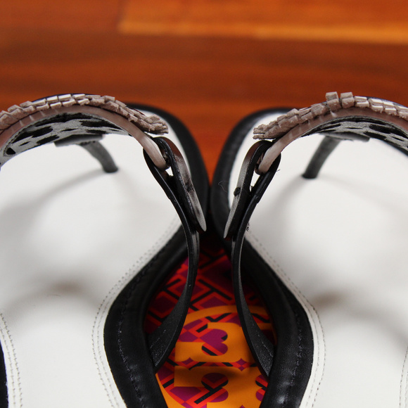 Tory Burch Miller Leather Fringe Logo Sandal Black - Picture 6 of 8