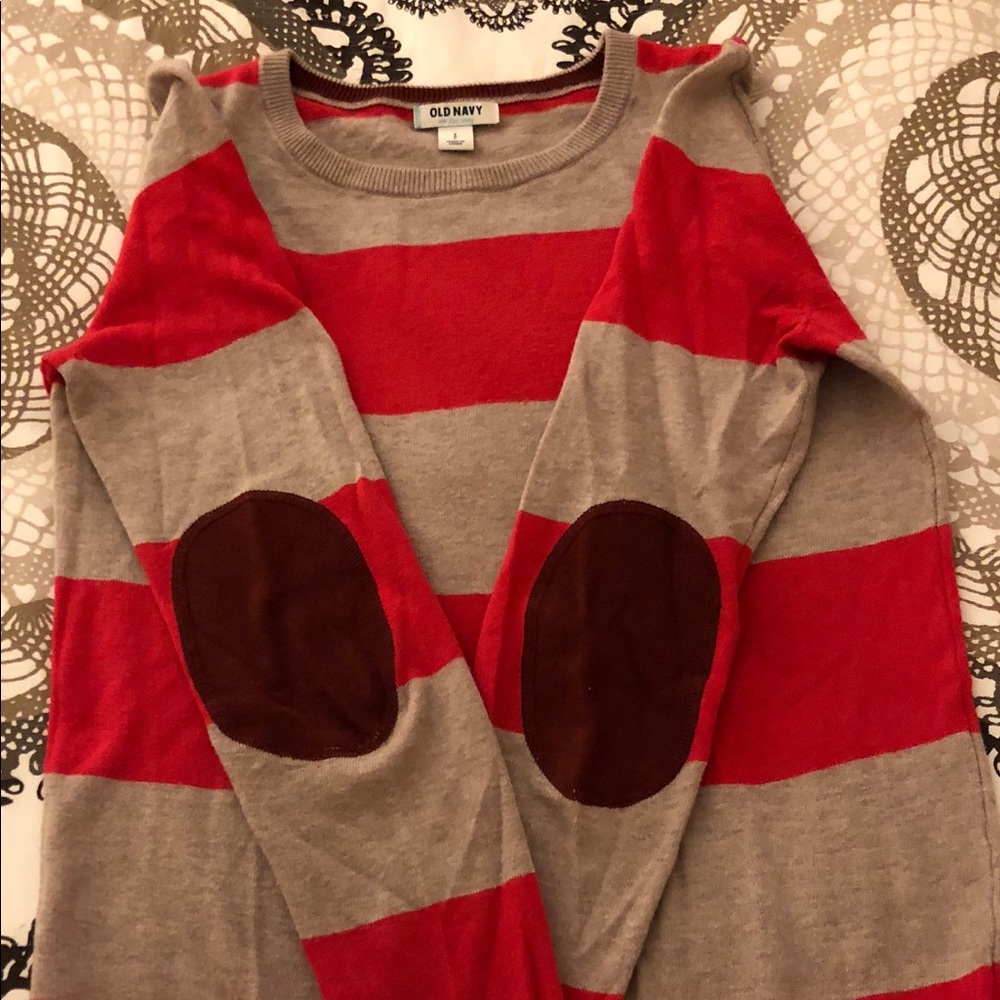 adorable striped sweater - cute patches on elbows