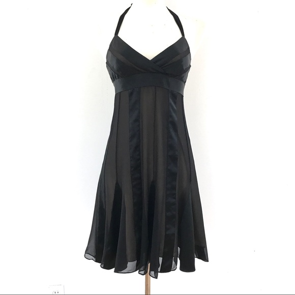 SOLD. BCBGMaxazria Black Silk Halter Dress Sz 6P - Picture 2 of 8