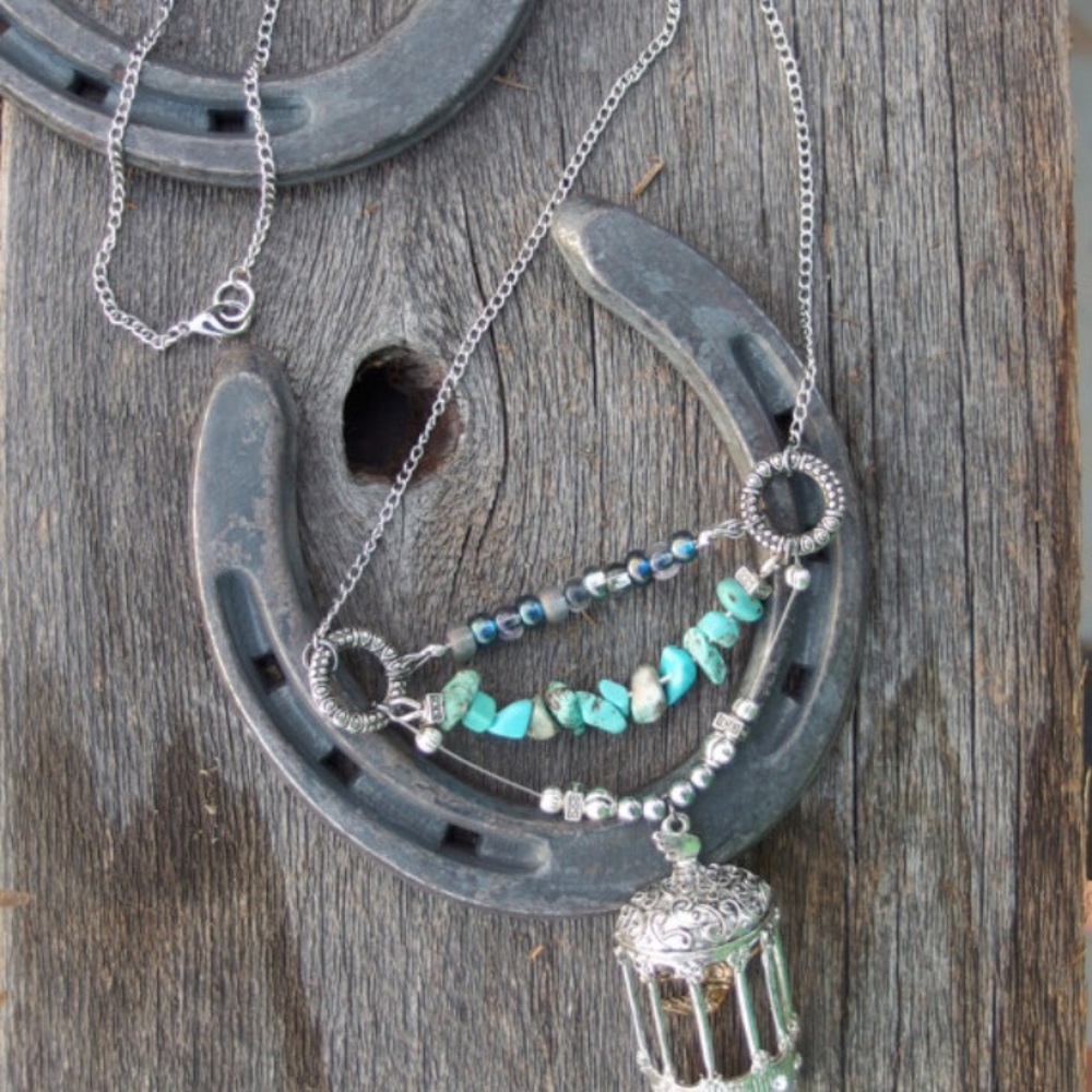 Handmade Bird Cage & Turquoise Statement Necklace - Picture 6 of 6