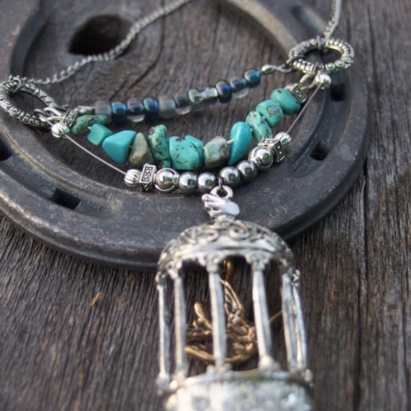 Handmade Bird Cage & Turquoise Statement Necklace - Picture 4 of 6