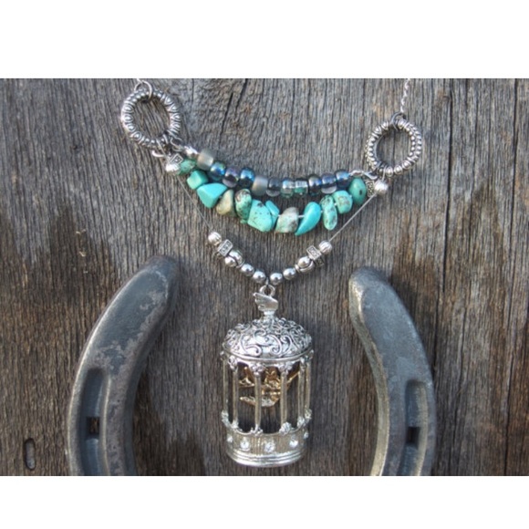 Handmade Bird Cage & Turquoise Statement Necklace - Picture 5 of 6