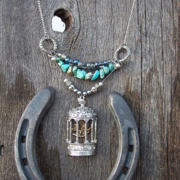 Handmade Bird Cage & Turquoise Statement Necklace - Picture 3 of 6