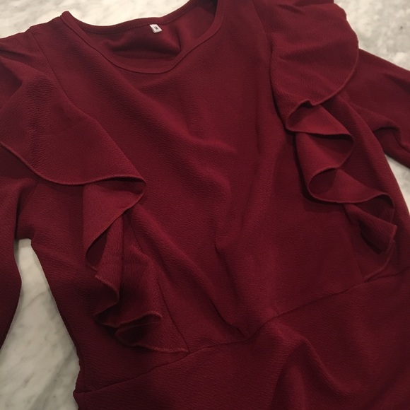 Merlot Scoop Neck ruffle bodysuit - Picture 3 of 6