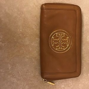 Brown and Gold Tory Burch Wallet