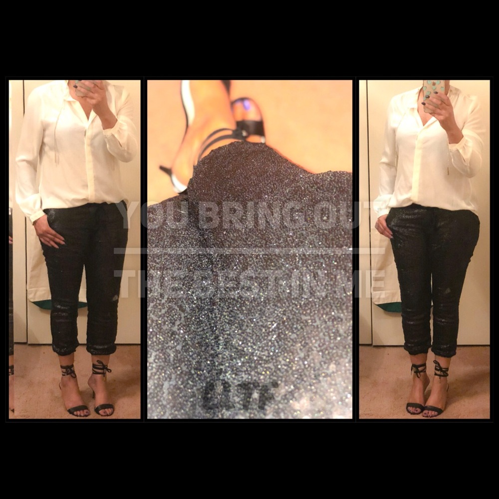 Sequins Joggers- BLACK - Picture 3 of 4