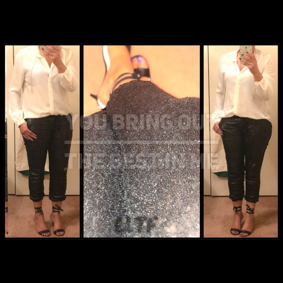 Sequins Joggers- BLACK - Picture 3 of 4