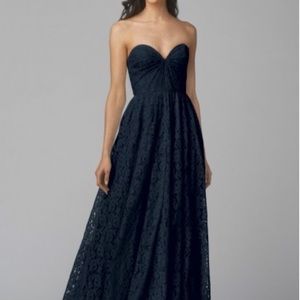 Navy blue lace bridesmaid dress