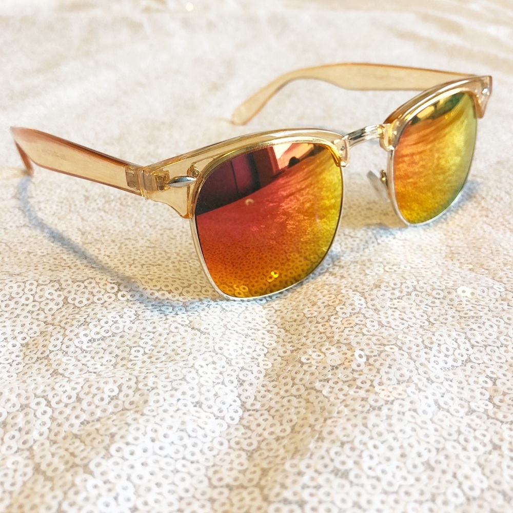 Cute Clear Orange Sunglasses w/Yellow Reflection