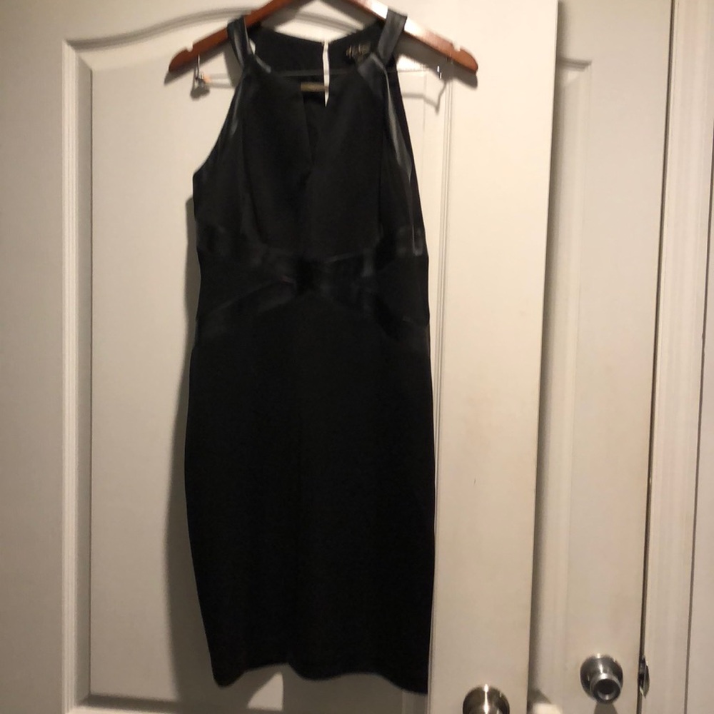 Thalia sodi black dress with faux leather details