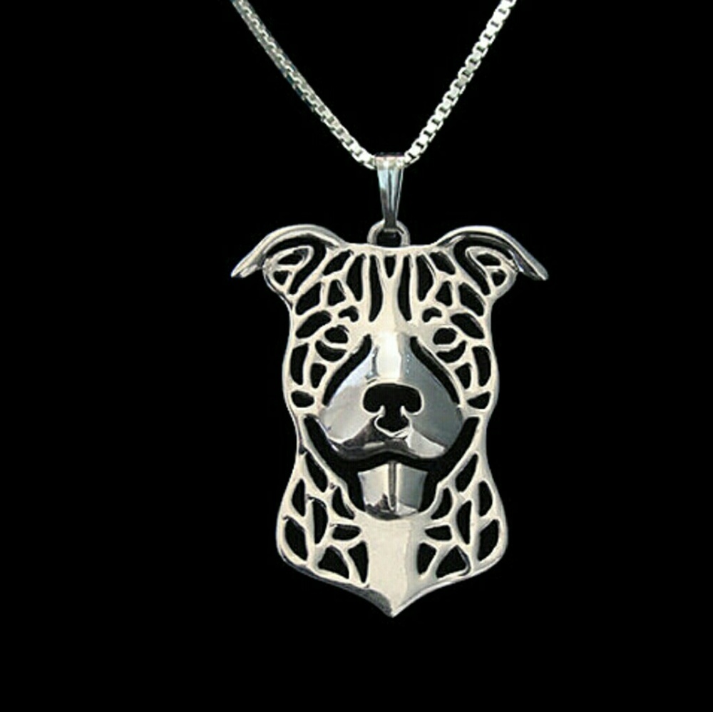 Smiling Pit Bull Dimensional Sliver/Gold Necklace