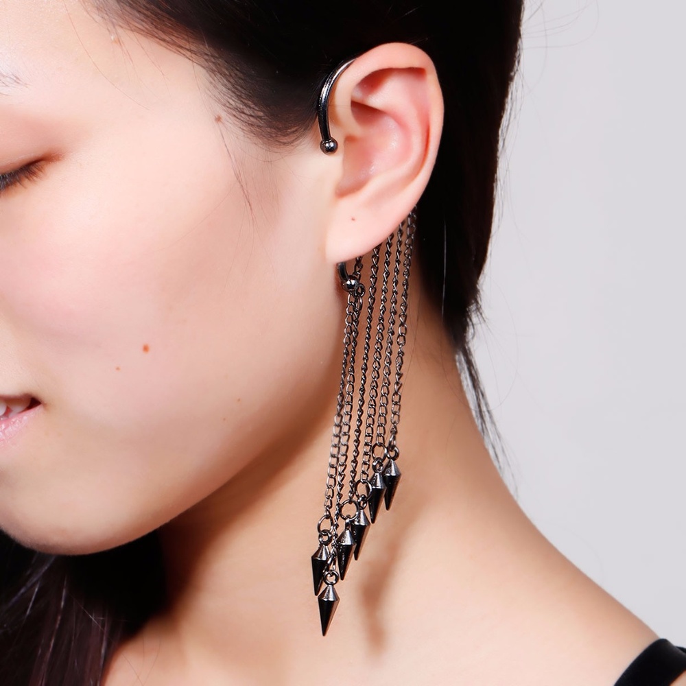 Earrings. Pair of Ear Cuffs. Black Boho.