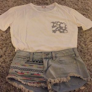 White Tee with Floral Pocket