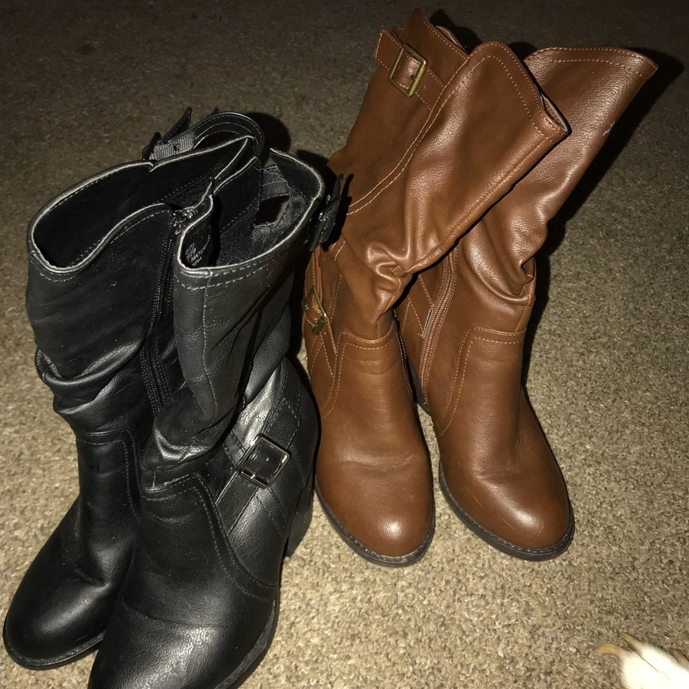 Buckled high heel boots
