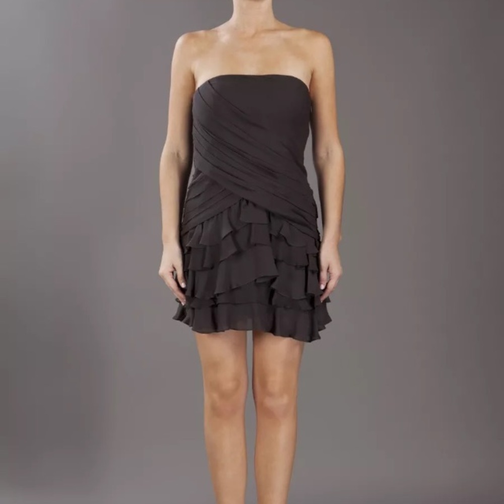 HAUTE HIPPIE Tiered Ruffle Silk Gray Strapless