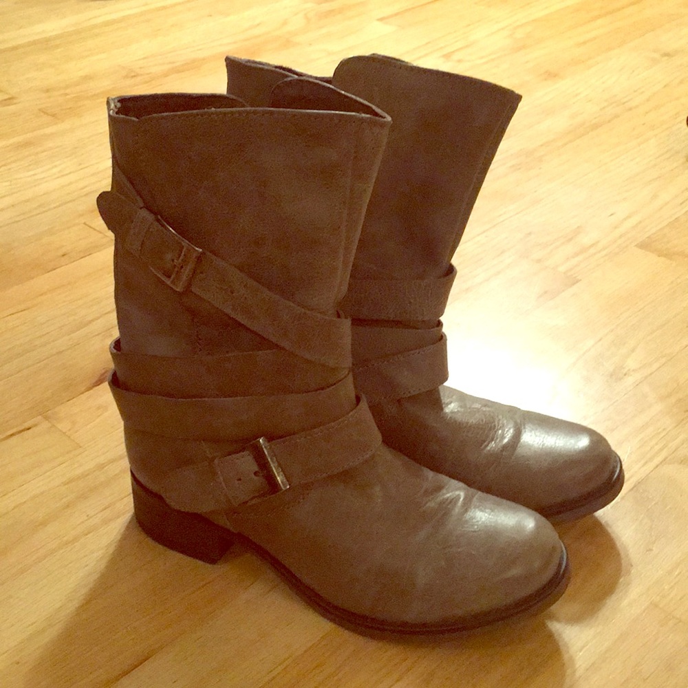 Gray Steve Madden moto boots