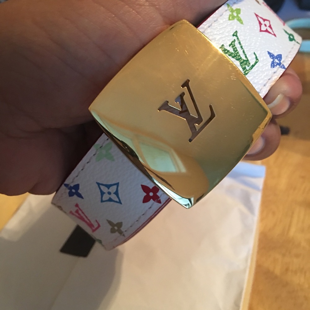 Auth Louis Vuitton Monogram White Multicolor Belt