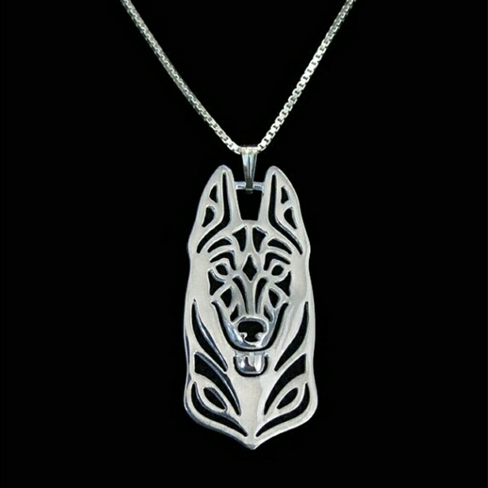 German Shepherd Slvr/Gld Plate Charm Necklace