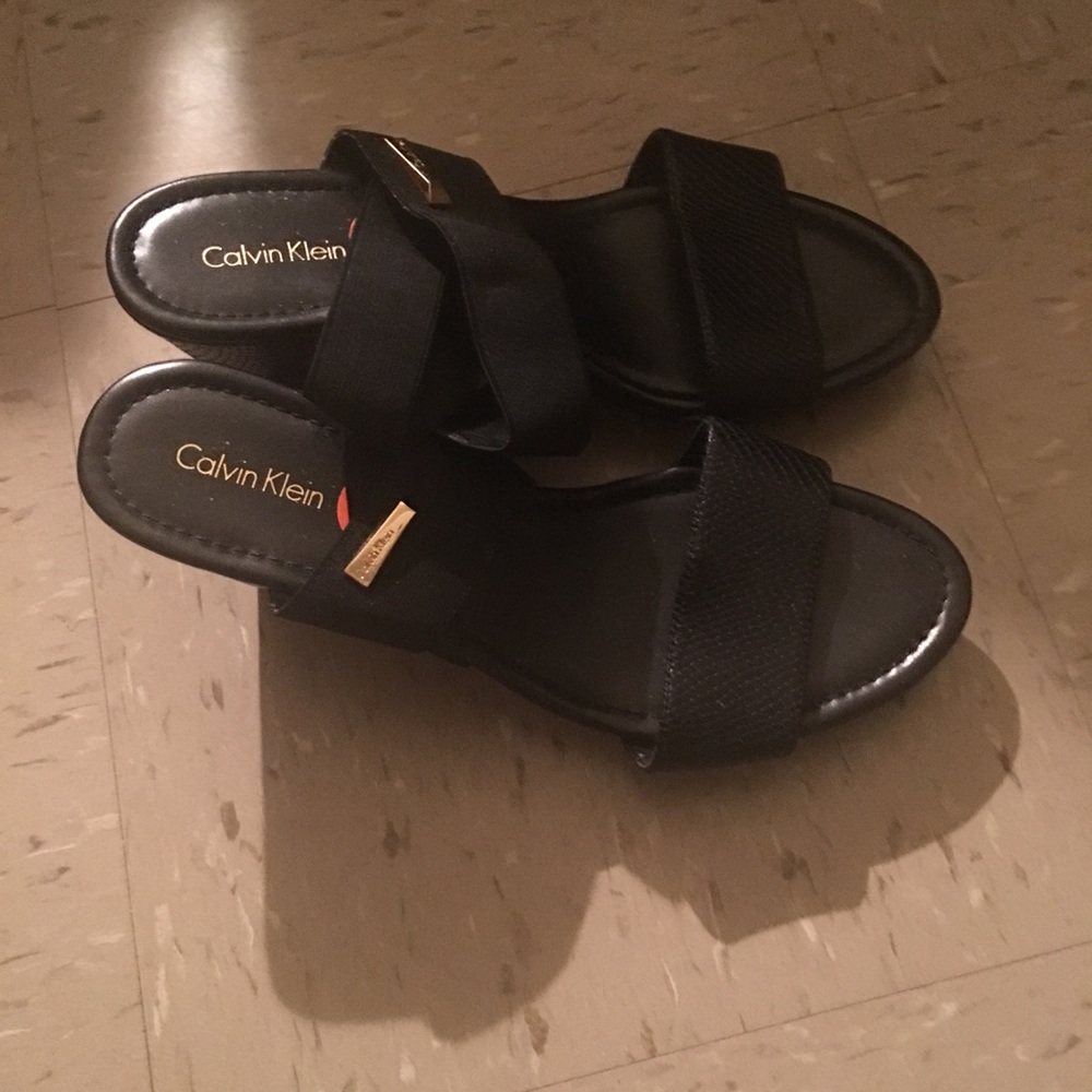 Calvin Klein Wedge Sandals in Black
