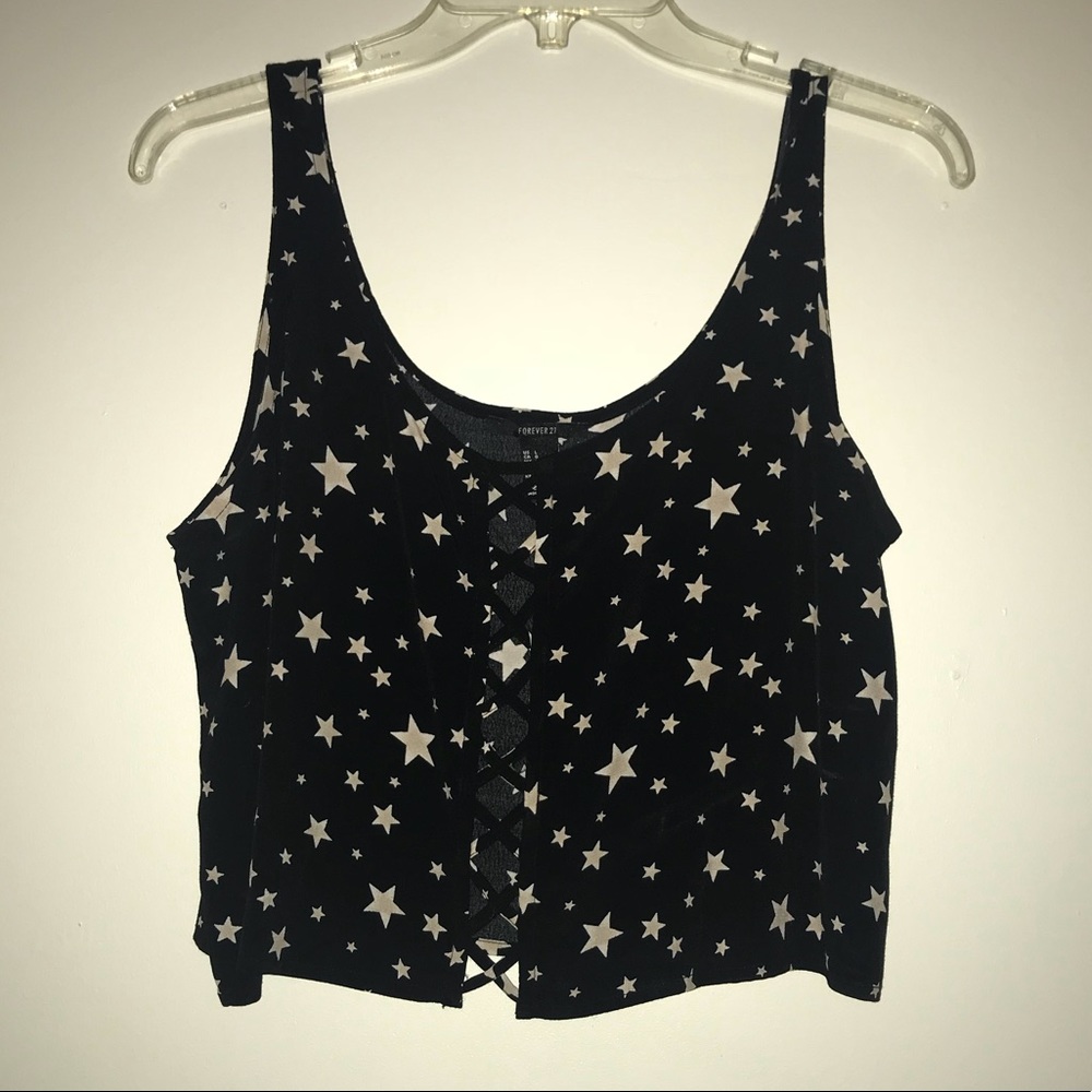 Forever 21 Black Lace Up Crop Top With Stars