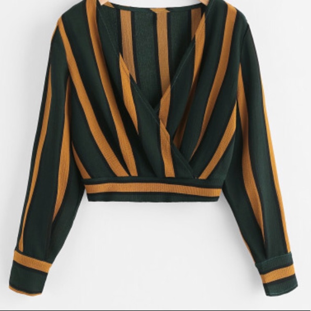 Green and gold striped crop top