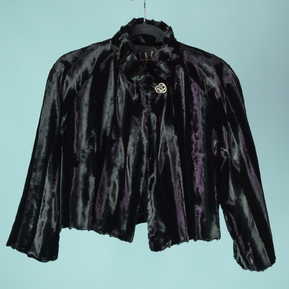 *SOLD*INC Medium Faux Fur Dress Jacket Rhinestones - Picture 1 of 5