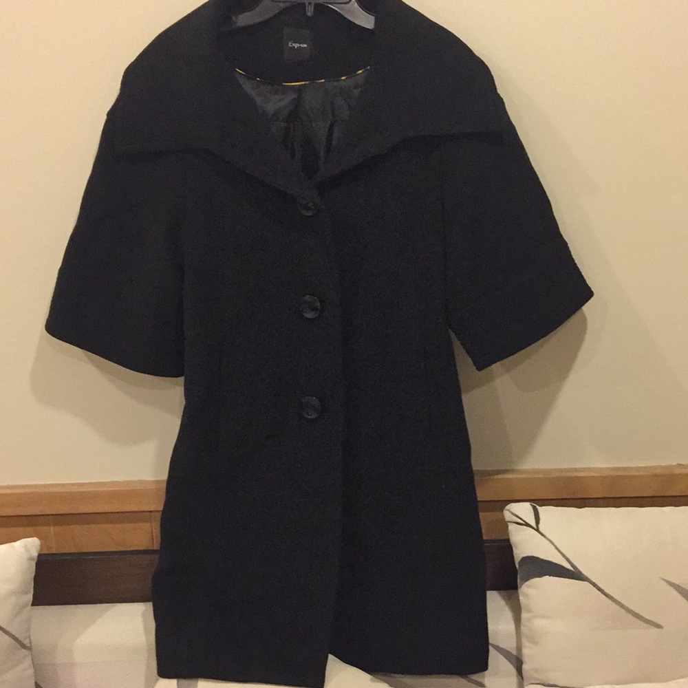 express black wool silk blend short sleeve coat