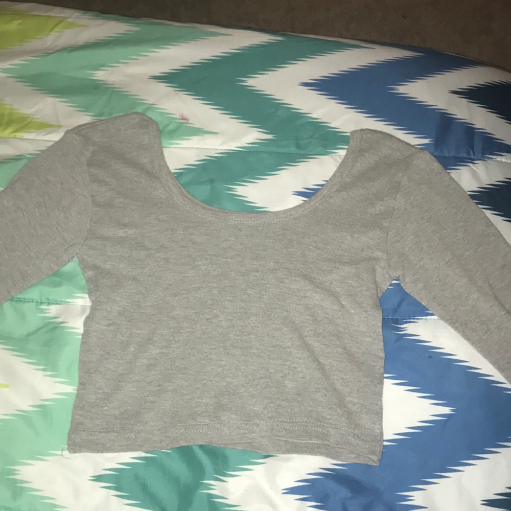 Grey Long Sleeve Crop Top