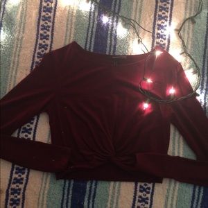 Burgundy long sleeve crop top