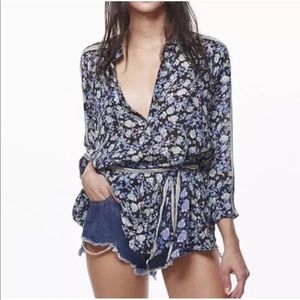 Free People floral belted blouse size L