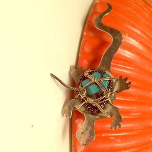 Michelle DeLong Sterling Lizard Turquoise Pin