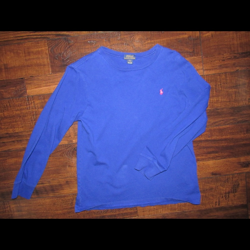 Blue Polo long sleeve with pink logo