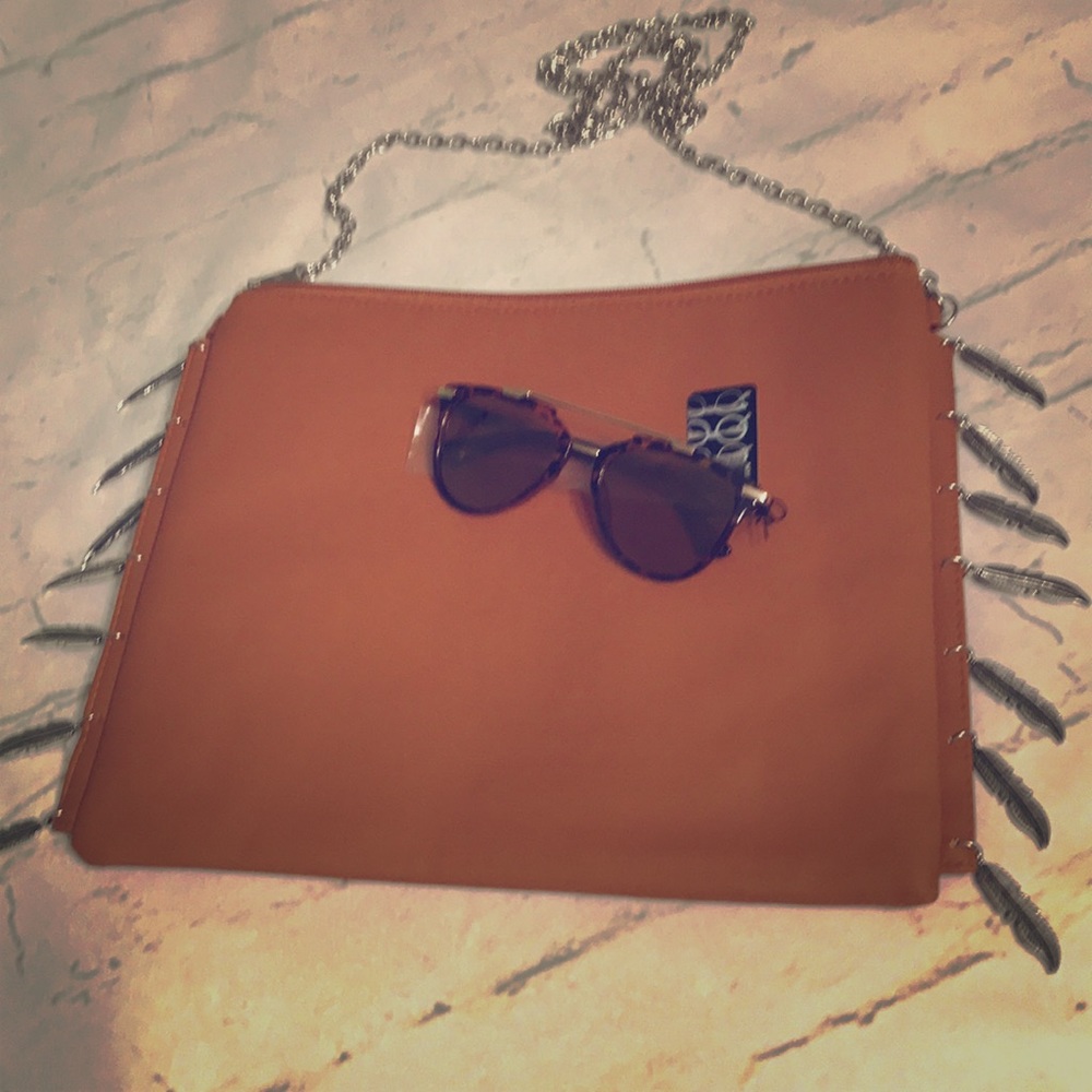 Camel Metal Feather Bag / Oversized Clutch