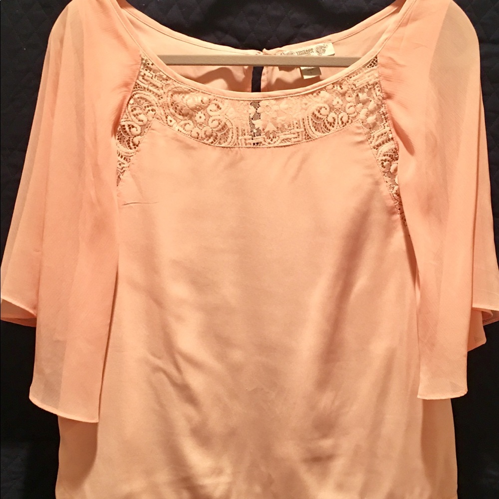 Cute pale pink top, embroidery, shear sleeves
