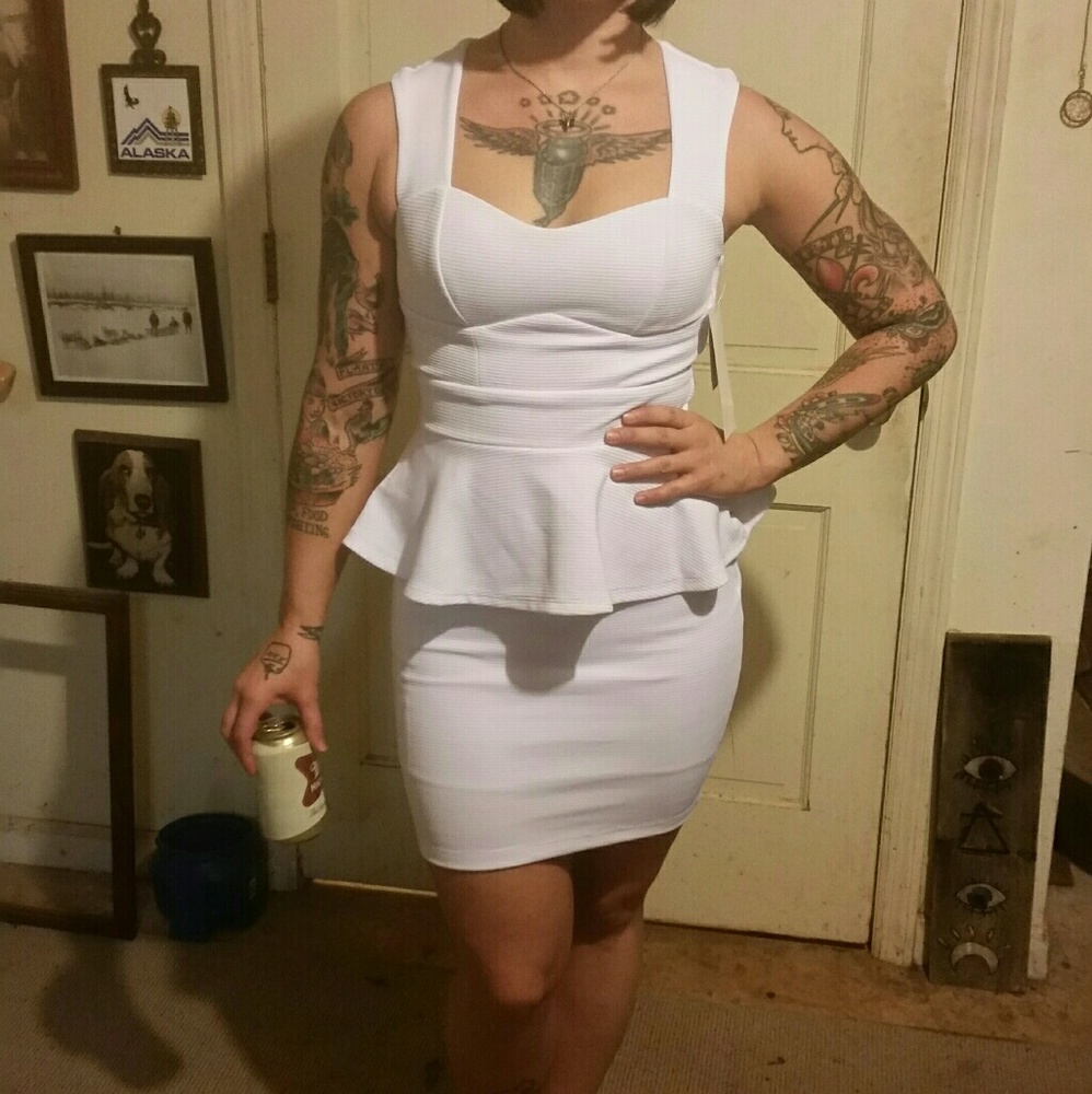 Honey & Rosie White Peplum vintage inspired dress