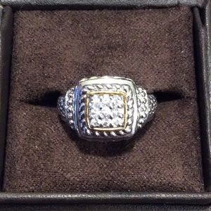 18K YELLOW GOLD & STERLING SILVER PAVE RING 7