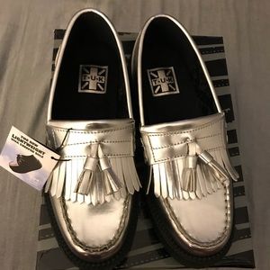 TUK metallic silver platform loafers creepers