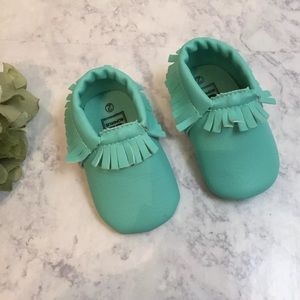 Baby Moccasins Moccs Teal Blue Size 2 3