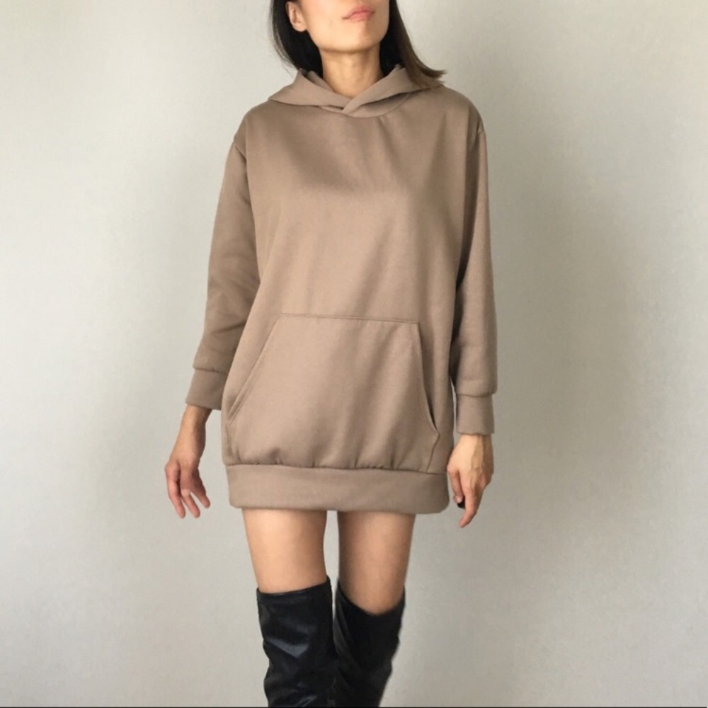 Top Trend Kylie style nude long sweatshirt hoodie - Picture 2 of 5