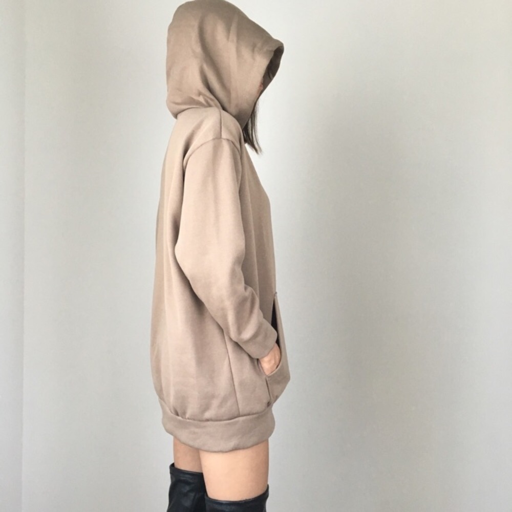 Top Trend Kylie style nude long sweatshirt hoodie - Picture 3 of 5