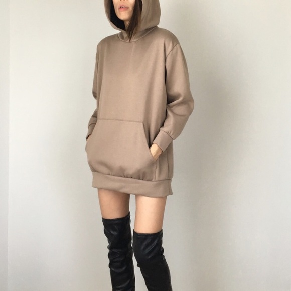 Top Trend Kylie style nude long sweatshirt hoodie - Picture 4 of 5