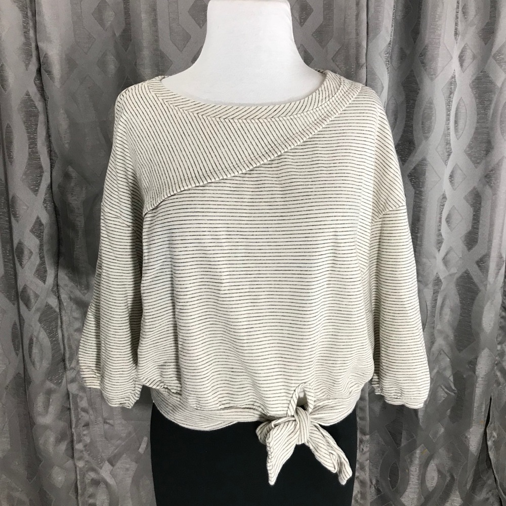 Anthropologie Postmark Cream White Striped Sweater