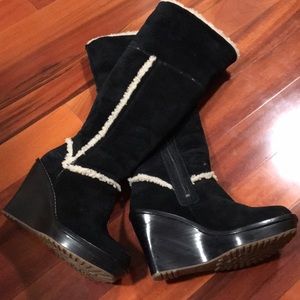 Ugg black suede wedge heel boots