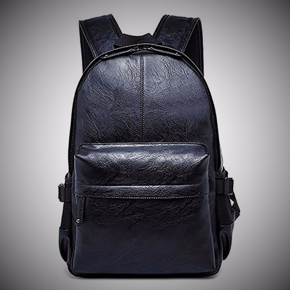 NEW Unisex "Jamie" Leather Black Backpack - Picture 3 of 3