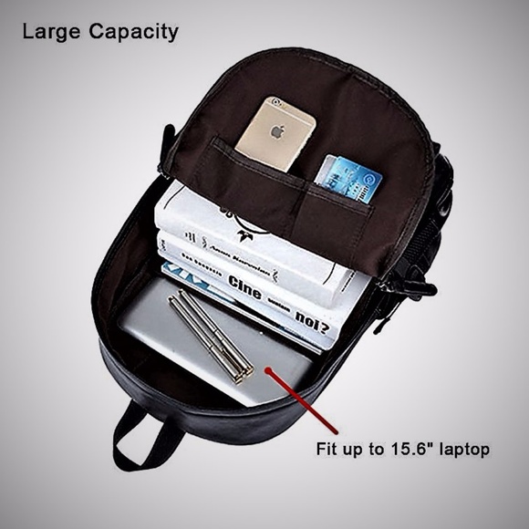 NEW Unisex "Jamie" Leather Black Backpack - Picture 2 of 3