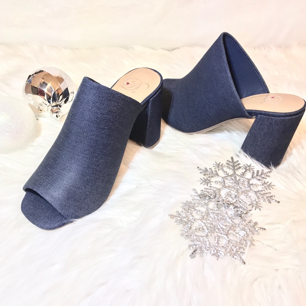 Dark Denim Peep Toe Slip On Clog