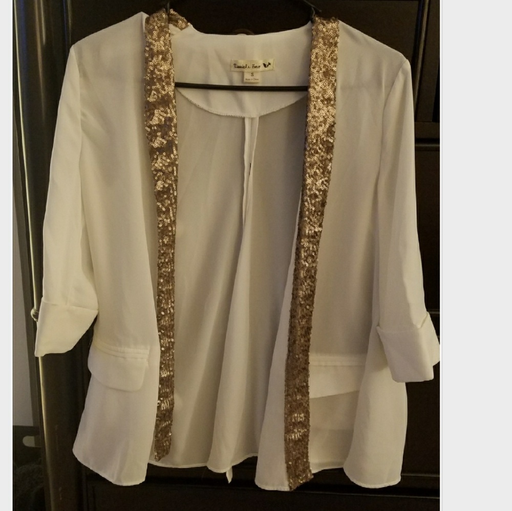 White and gold sequin blazer