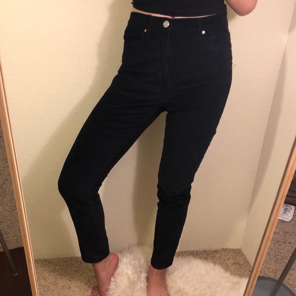 High Rise Velvet Black Jeans