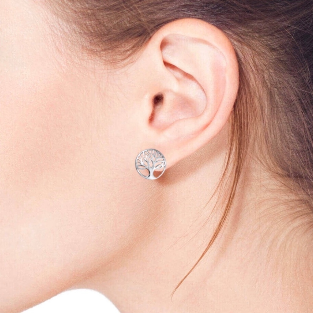 Cute Round Tree of Life Studs .925 Sterling Silver
