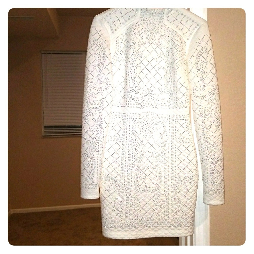 Small White bodycon rhinestone bebe dress !